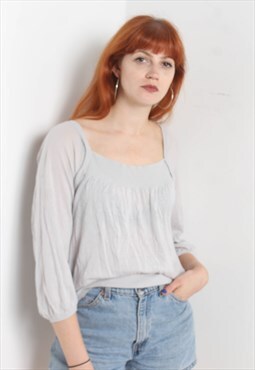Vintage French Connection Y2K Plunge Neck Blouse Top Grey