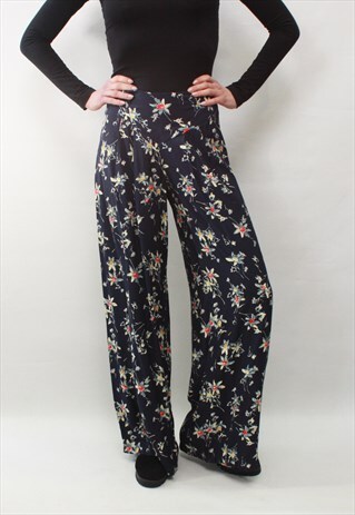 VINTAGE 90' AMAZING BEAUTIFUL LONG WIDE-LEG BLACK TROUSERS