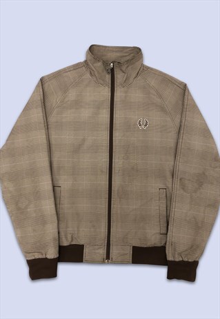 BROWN TARTAN CHECK PRINT MOD HIGH NECK ZIP CASUAL JACKET