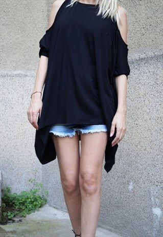 CONVERTIBLE DRESS BLACK TUNIC OVERSIZED TOP LOOSE F1610