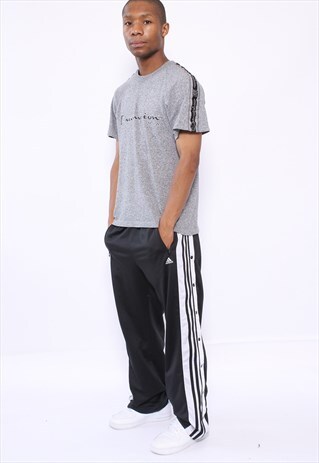 VINTAGE ADIDAS LOGO THREE STRIPE POPPER TRACK BOTTOMS BLACK