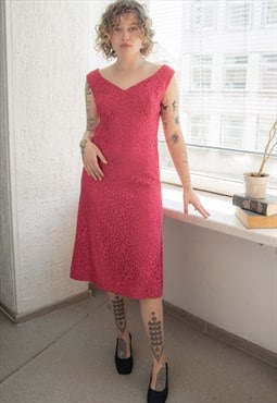Vintage 80's Pink Lace Midi Dress