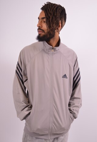 ADIDAS MENS VINTAGE TRACKSUIT TOP JACKET LARGE GREY 90S