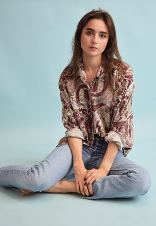 90'S RETRO ORIENTAL PRINT FESTIVAL OVERSIZED SHIRT TOP