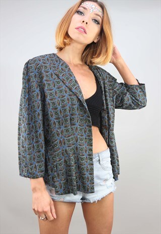 VINTAGE OVERSIZED LONG SLEEVE PATTERNED BLOUSE