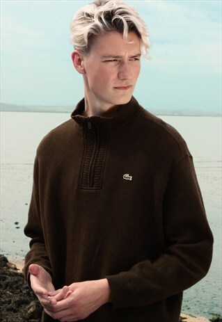 Y2K LACOSTE BLACK EMBROIDERED 1/4 ZIP SWEATSHIRT