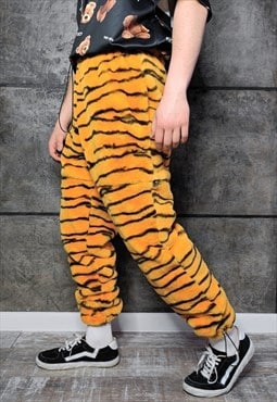 Tiger fleece joggers brown 2in1 pants handmade zebra shorts