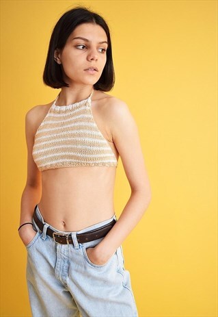 70'S STYLE BOHO FESTIVAL JAZZY CROCHET HALTER CROP TOP