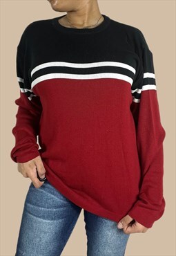 Vintage Y2K Skater Jumper/Sweater With Striped Design 