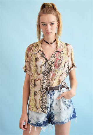 90'S RETRO FESTIVAL SNAKESKIN PRINT OVERSIZED BLOUSE TOP