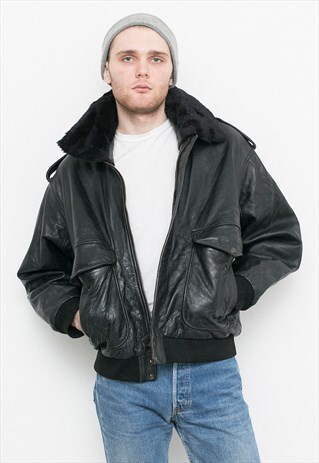 BLACK LEATHER AVIATOR JACKET