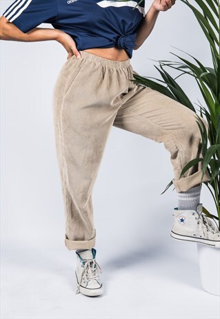VINTAGE 1990S HIGH-WAISTED TROUSER IN BEIGE CORDUROY