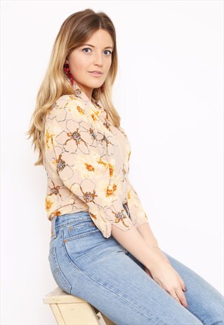 VINTAGE 90S BROWN FLORAL PRINT SHIRT