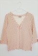 Y2K 00S PINK POLKA DOT OPEN FRONT JERSEY BLOUSE TOP