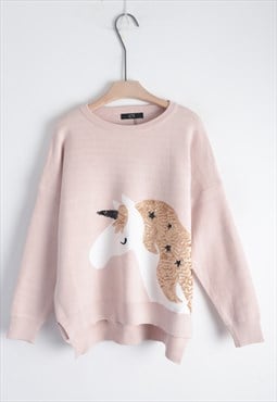 Jumper with Sequin Embellished Unicorn in Pink