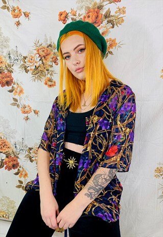 VINTAGE 80S COLOURFUL BAROQUE MESH SHIRT