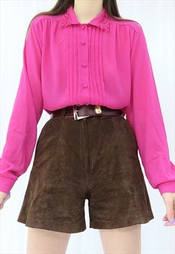 80s Vintage Pink Shirt Blouse (Size M)