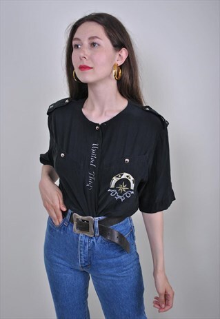 VINTAGE BLACK SAILOR MARINE SHIRT WITH SHORT SLEEVE, SIZE M