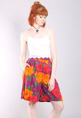 VINTAGE 80S FLORAL HIGH WAISTED PLEAT FRONT CULOTTE SHORTS