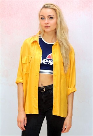 1980S VINTAGE SUNSHINE YELLOW OVERSIZED SILK COTTON SHIRT
