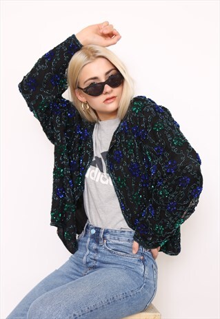 VINTAGE 80S SILK EMBELLISHED TROPHY JACKET