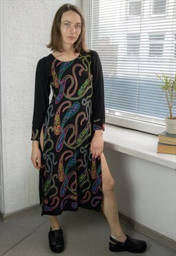 Vintage 80's Black Embroidered Front Tunic Style Dress