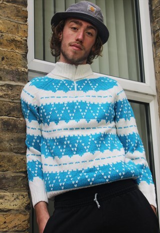VINTAGE / 80'S / BLUE PATTERNED JUMPER