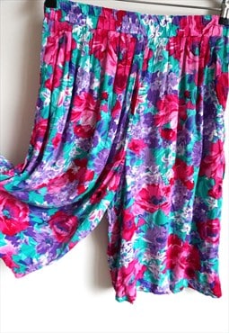Vintage Floral Summer Shorts, Midi, Colorful, High waist