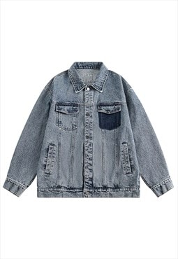 Utility denim jacket vintage wash denim bomber in acid blue