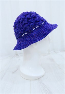 Vintage Purple Crochet Knitted Bucket Hat