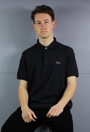 VINTAGE HUGO BOSS POLO SHIRT IN BLACK WITH EMBROIDERED LOGO.