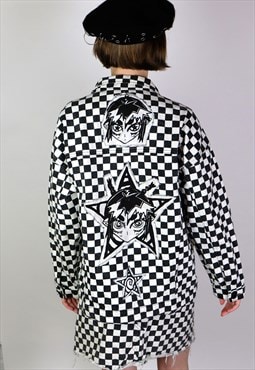 Reworked Checker Denim Jacket Manga alternative screen print