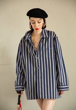 VINTAGE NAVY BLUE STRIPED SHIRT . UNISEX