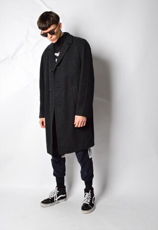 VINTAGE 80S DARK GREY WOOL WINTER COAT