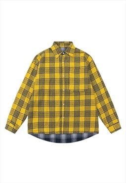 Luxury check shirt long sleeve lumberjack top in yellow