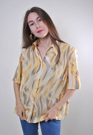 VINTAGE YELLOW WOMAN HOLIDAY 80S SHORT SLEEVE BLOUSE