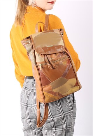 VINTAGE 90S BACKPACK IN TAN PATCHWORK LEATHER