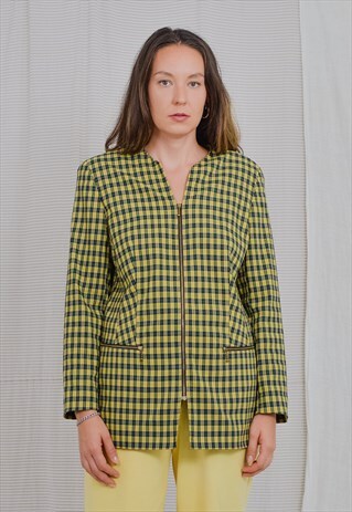 KOMBI MODE 80S BLAZER MUSTARD BLUE CHECK VINTAGE JACKET