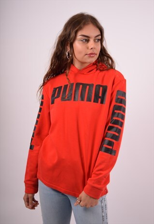 VINTAGE PUMA HOODIE JUMPER RED