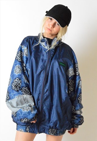 VINTAGE 90S NAVY BLUE SHELL BOMBER JACKET