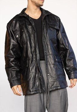 Vintage  Leather Jacket L'homme moderne in Black XXL