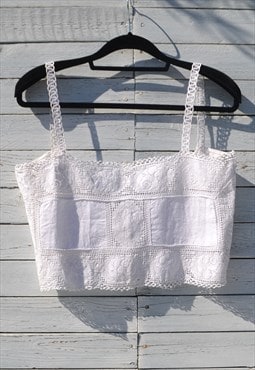 White lace linen cotton boho handmade top