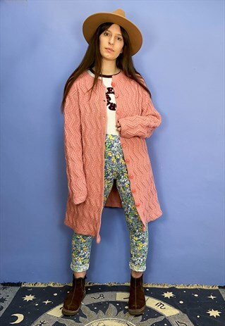 VINTAGE 90'S DUSTY PINK KNITTED LONG CARDIGAN