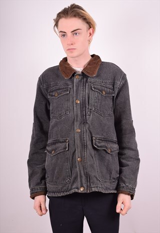 WRANGLER MENS VINTAGE SHERPA DENIM JACKET LARGE BLACK 90S