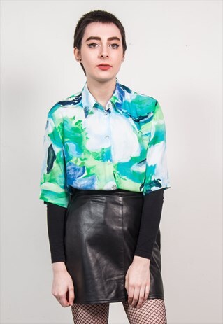VINTAGE 90'S GREEN ABSTRACT PATTERN SHIRT BLOUSE