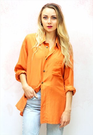 1990S VINTAGE SUNSHINE YELLOW PURE SILK OVERSIZED SHIRT