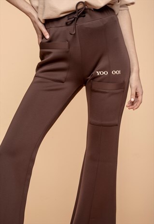 BROWN FLARED TRACK PANTS