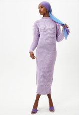 Purple Long Sleeve Maxi Knit Dress 