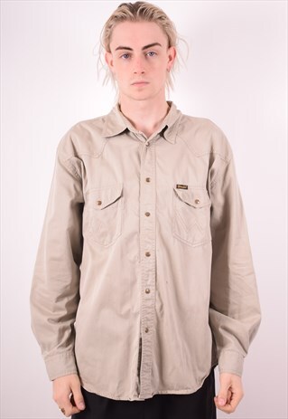 WRANGLER MENS VINTAGE DENIM SHIRT XL BEIGE 90S