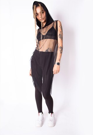 VINTAGE REWORKED Y2K MESH HOODIE DRESS ID:R024